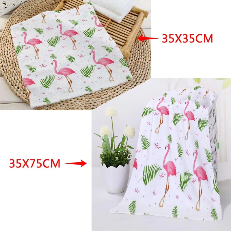 New arrival Custom Flamingo Printed Face Towel Microfiber Fabric Square rectangle Towels Size 35x35cm 35x75cm Custom Logo