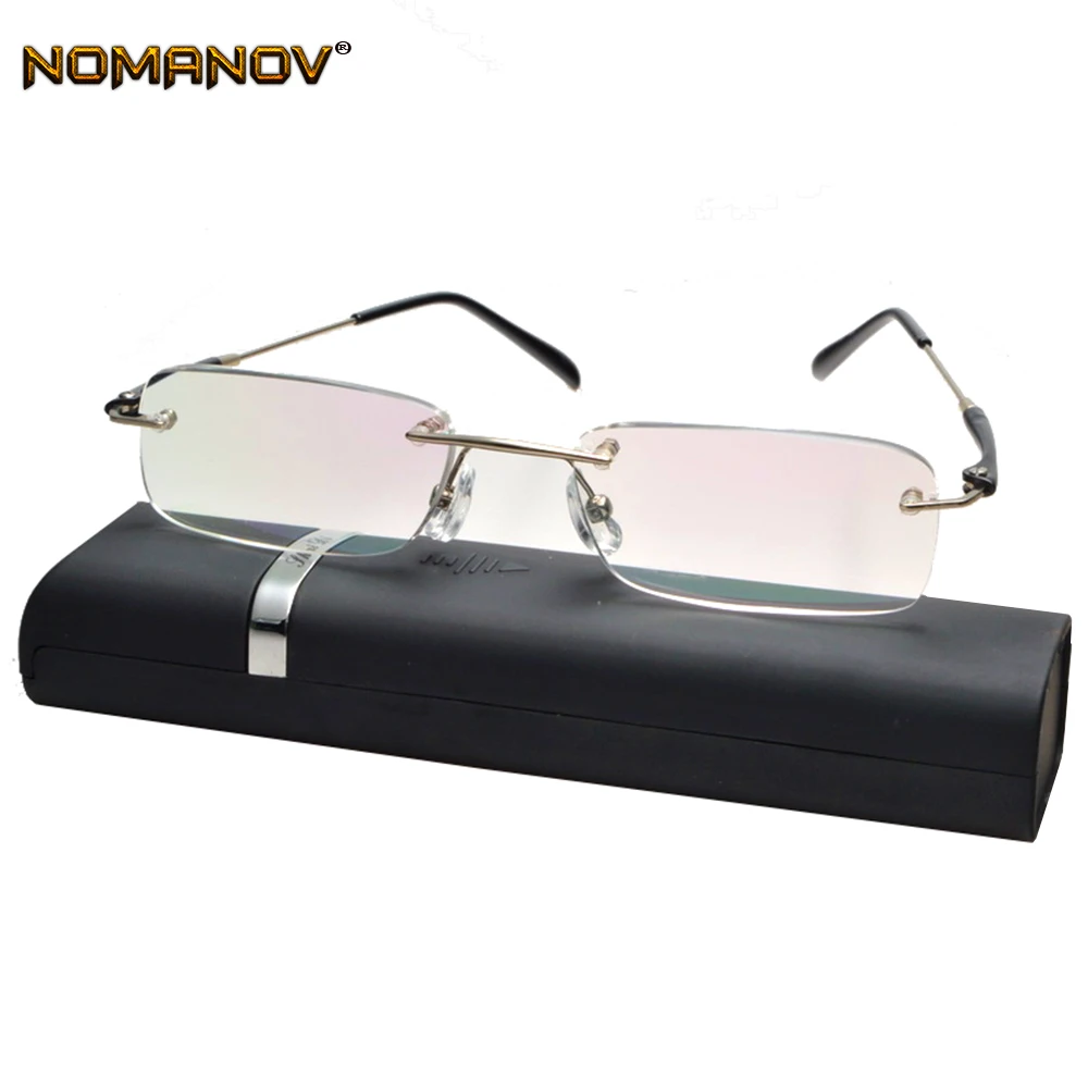 Anti blue light Coated Lenses Business Rimless Frameless Ultra-light Portable Reading Glasses + Box +0.75 +1 +1.5 +1.75 +2 To +4