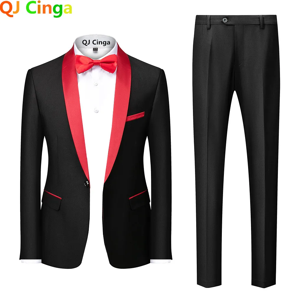 2022 New Black Men\'s Two-piece Suit (Jacket+Pants) Business Wedding Terno Masculino White Fashion Slim Fit Costume Homme 5xl