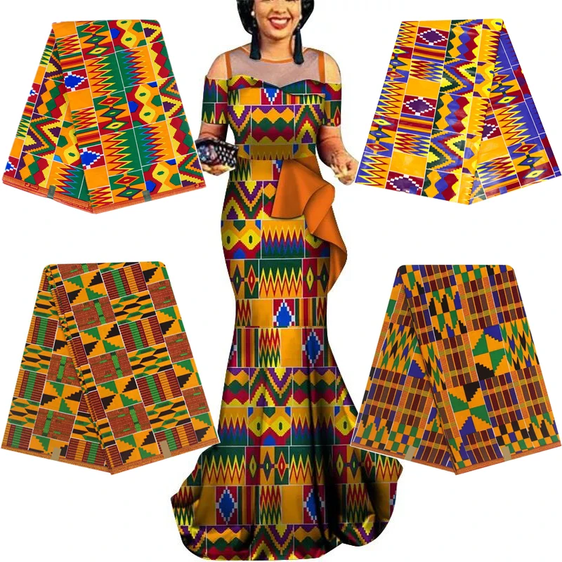 

Africa Ankara Prints Ghana Kente Fabric Guaranteed Real Wax 100% Cotton High Quality African Sewing Pagne For Party Dress 6yards