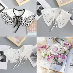 White Lace Fake Collar Women Detachable Collars for Women False Embroidery Floral Lolita Lapel Half Shirt Shawl Wrap Decoration