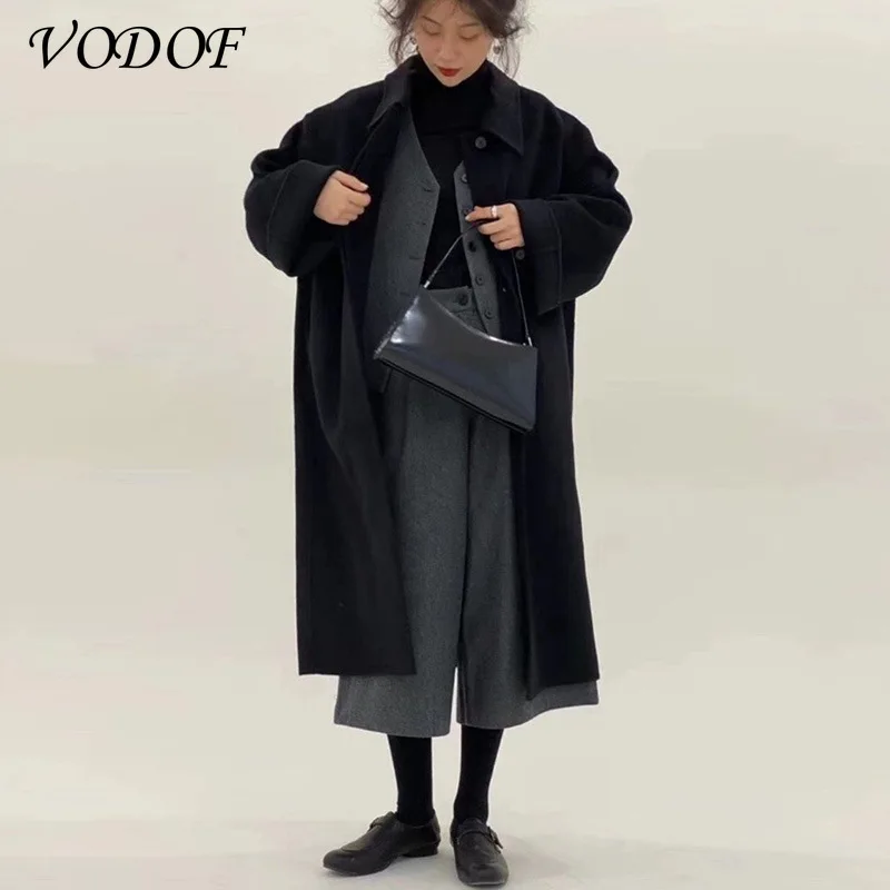 2021 Spring Women Coat Woman Long Coat Fashion Korean Preppy Style Retro Versatile Windbreaker Casual Warm Woolen Coat Oversize