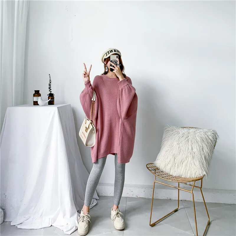 [ZAYAU]Autumn and Winter Relaxed Bat Lantern Sleeve Sweater Coat Medium Length Large Size Top Korean Version 2021