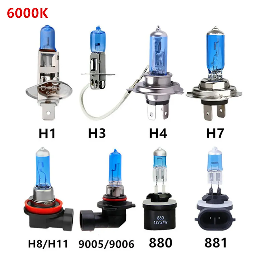 Lâmpada dos faróis do carro do halogênio, auto luz, luz de névoa, 55W, 100W, 12V, 4300K, 6000K, H1, H3, H4, H7, H8, H9, H11, 9005, HB3, 9006, HB4