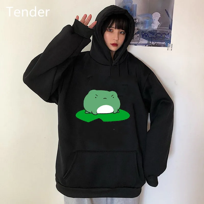 

Oversized Sweatshirt Women Harajuku Hoodie Skateboard Frog Winter Warm Streetwear Casual Pullover Women Korean Couple Clothes