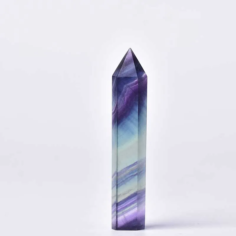 100% Natural Colored Fluorite Hexagonal Column Crystal Point Healing Wand Mineral Crystal Home Decor And Study Room Decor Gifts