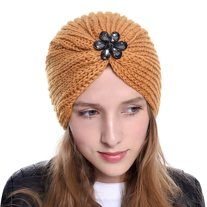 Women\'s hat Bohemian Style Warm Spring Autumn Knitted Cap Fashion Boho Soft Hair Accessories Turban Solid Color Muslim Hat