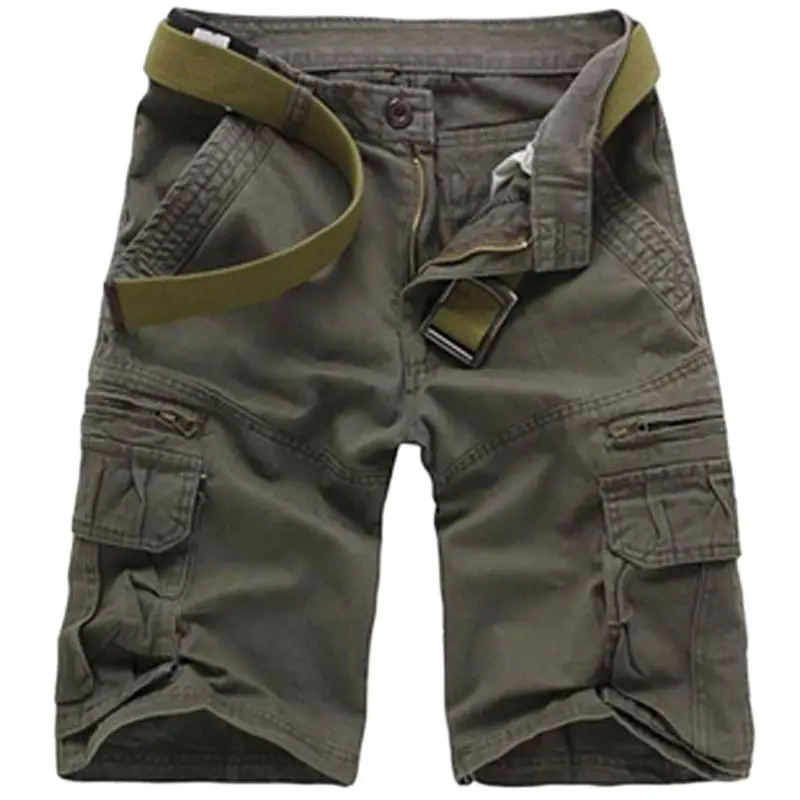 Summer Casual Shorts Men Cotton Cargo Shorts Mens  Multi Pocket Knee Length Pant Fashion Streetwear Shorts for Men Without Belt