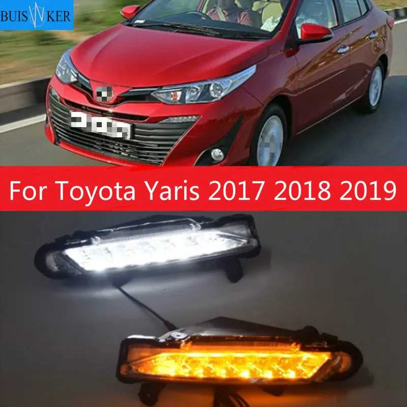 

DRL For Toyota Yaris 2017 2018 2019 Waterproof 12V LED Daytime Running Light Daylight drifog lamp with Turn Signal style Relay