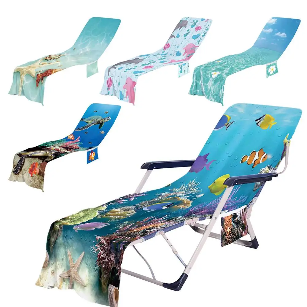 Quick Drying Beach Towel Chair Cover Microfiber Chaise Lounge Towel Cover With Side Pockets For Pool Sun Lounger Hotel Garden