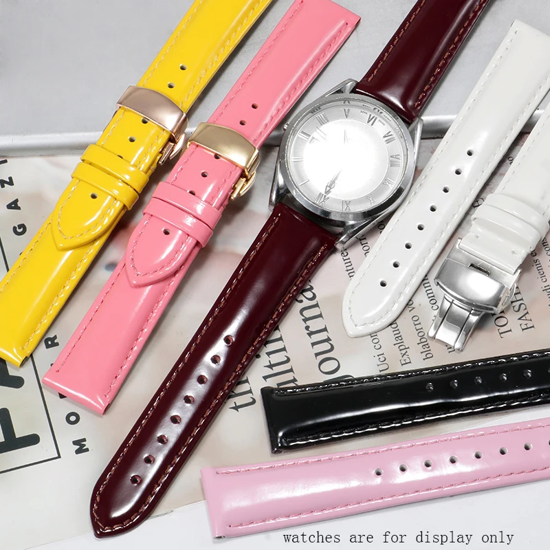 Yopo High Qualiy Genuine leather strap 12 14 16 18 20mm Color gloss watchband Suitable for woman's fashion watch accessories