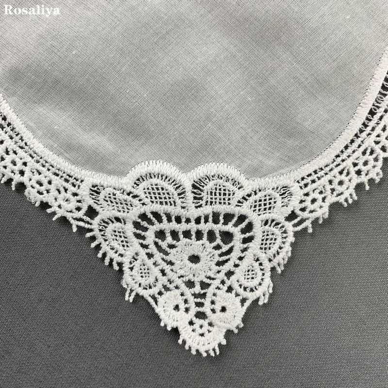 handkerchief White soft 100% cotton Wedding Handkerchief Elegant Embroidered crochet lace For Bridal Hankies