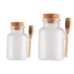 100ml 200ml Round ABS Bath Salt Bottle Glass Mask Powder Cream Bottle Goods Storage Jars With Wooden Spoon