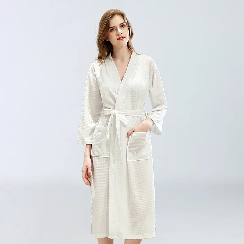 Unisex Solid Waffle Robe Women Soft Bath Robes Men Casual Nightrobe Highly Absorbent Sleeprobe Loose Homewear Nightgown Dressing