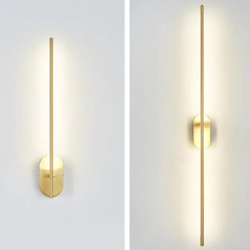 

Modern Creative Linear Wall Lamp Gold Minimalist Living Room Bedroom Hallway Staircase Wall Sconce Nordic All Copper Luminaires