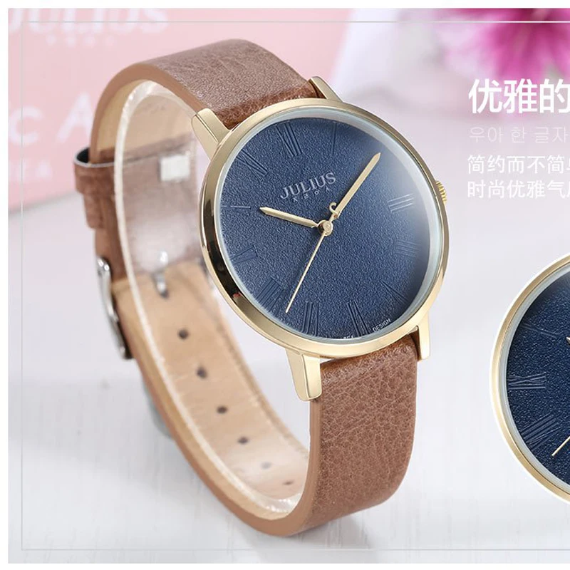 Simple Retro Women\'s Watch Japan Quartz Large Big Hours Top Fashion Dress Bracelet Leather Girl Birthday Gift Julius No Box