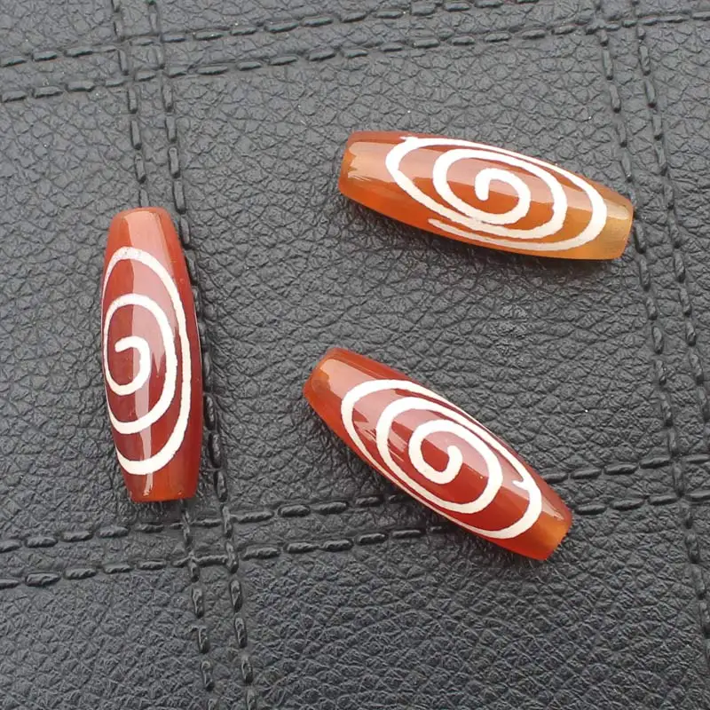 2pcs , Lengt 27-30mm, ,Tibet Dzi Agates Oval Beads , Large Variety of Patterns , Jewelry Making Beads