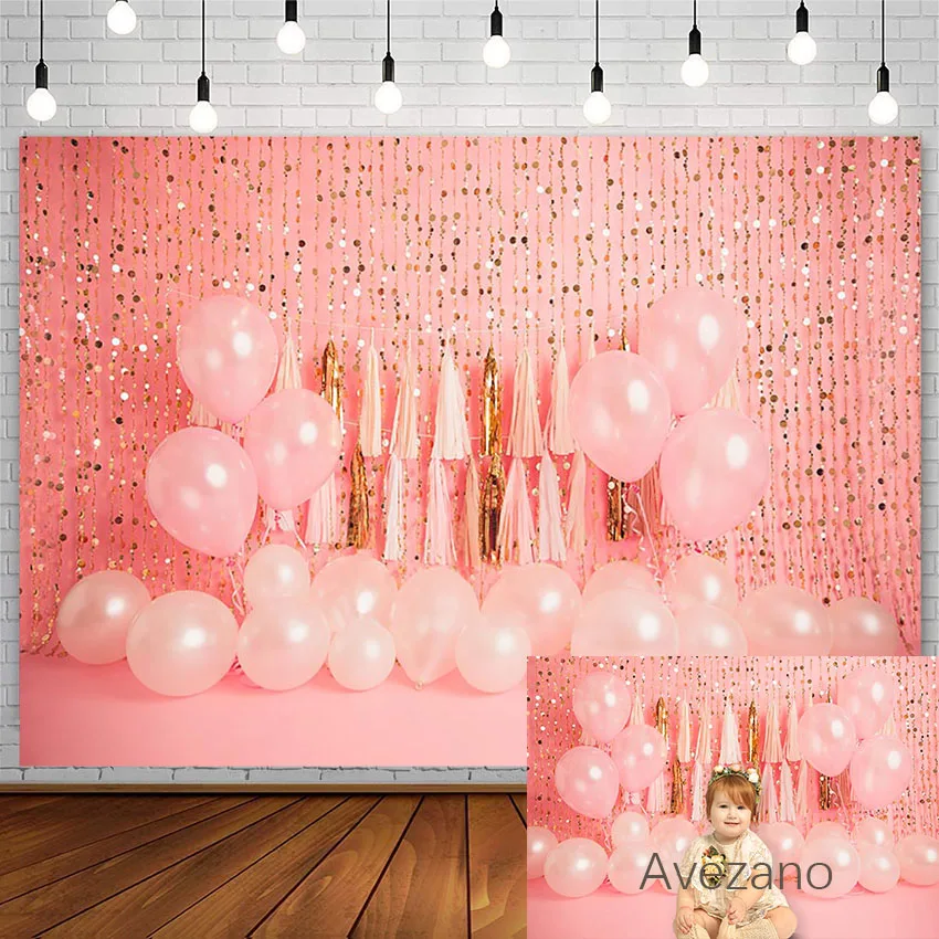 

Avezano Pink Baby Shower Photography Backdground Balloon Glitter Newborn Girl Portrait Decor Backdrop For Photo Studio Photozone