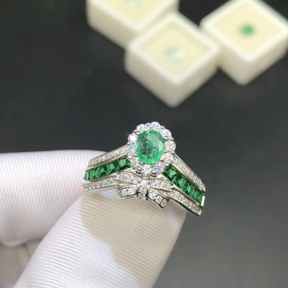 

Natural And Real Colombia Emerald ring Wedding Ring Free shipping Natural real emerald 925 sterling silver