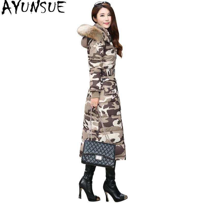 AYUNSUE Fashion Raccoon Fur Collar Women's Down Jacket Thicken Women Coats Female Winter Parkas Long Women Jackets Casaco Zjt252