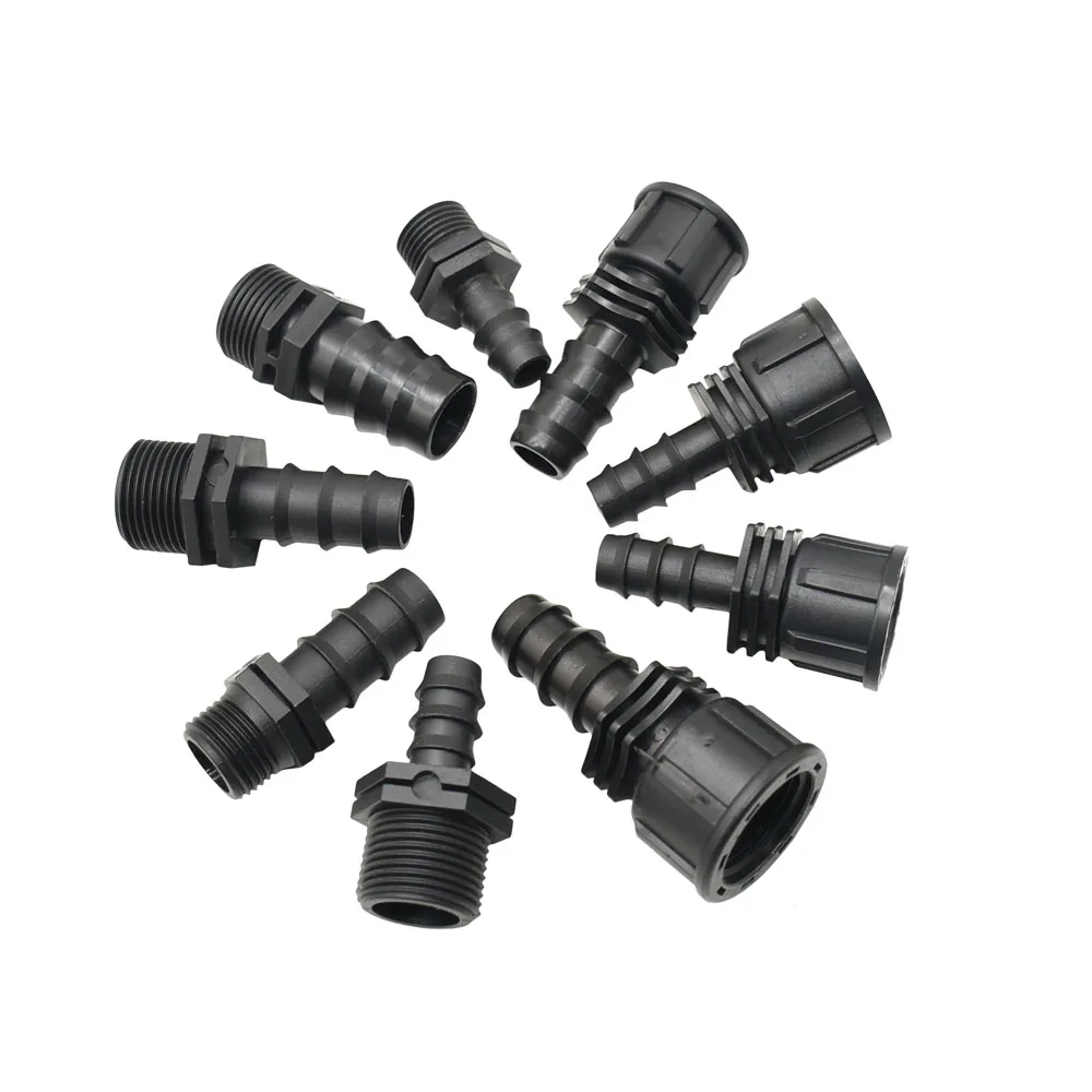 

50 Pcs Garden Hose 1/2 3/4 1 Inch To 1/2 3/4 Thread Barb Connector 16mm 20mm 25mm Plastic Hose Fitting Water Pipe Adapter