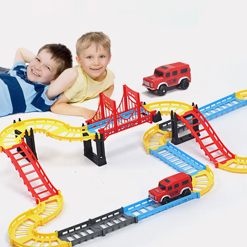 Đường Sắt Xe Điện Tốc Độ Theo Dõi Xe Đồ Chơi Giáo Dục Kết Hợp Playset Xe Xếp Hình Xe Đua