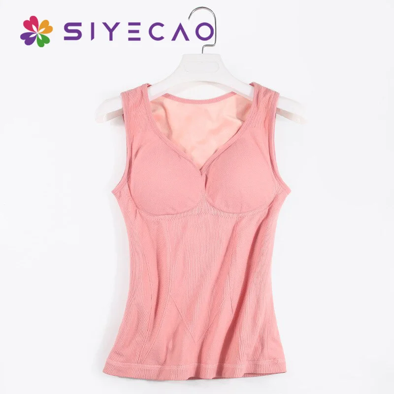 Ropa interior térmica de Invierno para mujer, Tops de cuerpo cálido, chaleco sin mangas delgado sin costuras con cuello en V, relleno extraíble, camisetas sin mangas gruesas de talla grande