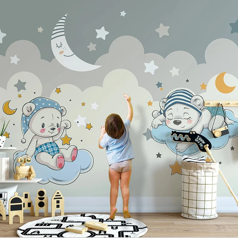 Custom Self-Adhesive Wallpaper 3D Cartoon Moon Murals Children's Bedroom 3D Waterproof Removable Wall Stickers Home Decor