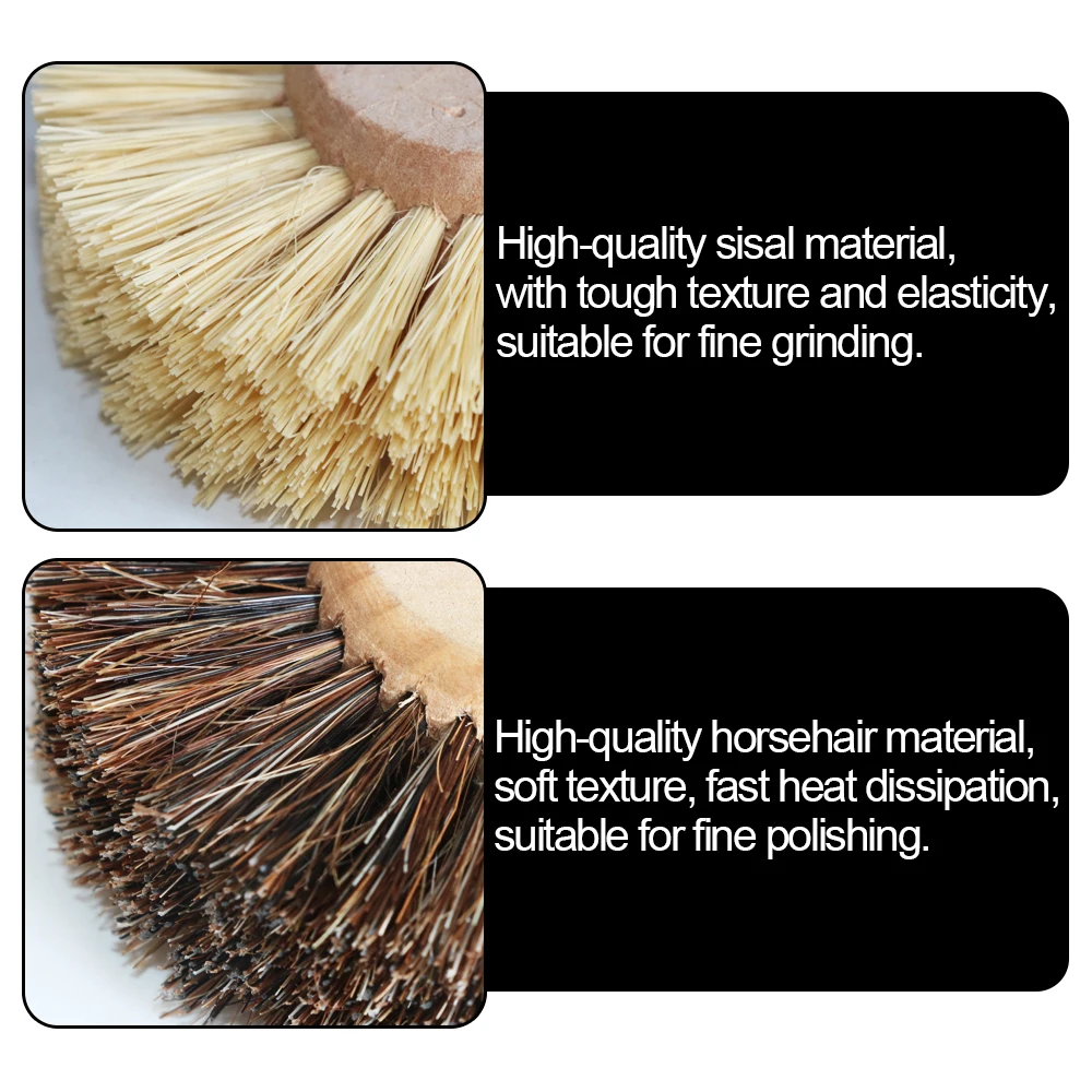 2PC Abrasive Sisal Filament & Horse Hair Brush Polishing Grinding Buffing Wheel Woodworking For Furniture Rotary Drill Tools