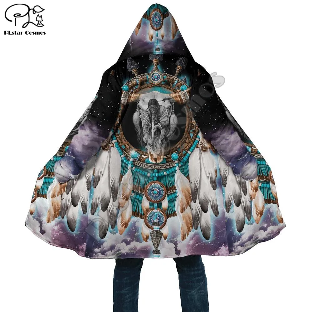 

PLstar Cosmos Aborigine Style Buffalo 3D Print Winter Men/Women Hooded Cloaks Fleece Wind Breaker Unisex Casual Warm Overcoat B2