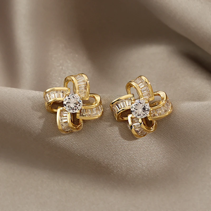 Korea New Fashion Jewelry 14K Real Gold Plating AAA Zircon Luxury Windmill Earrings Elegant Women's Prom Wedding Accessories