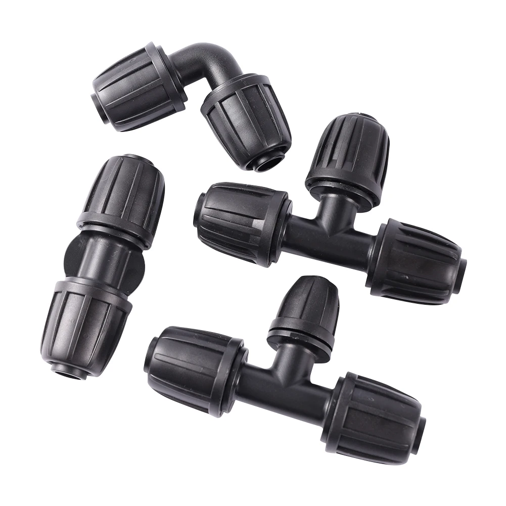 

PE Pipe Tee Elbow Straight End Plug Connector Lock Nuts Garden Water Coupling Pipe Hose Lock Coupling Agricultural Irrigation