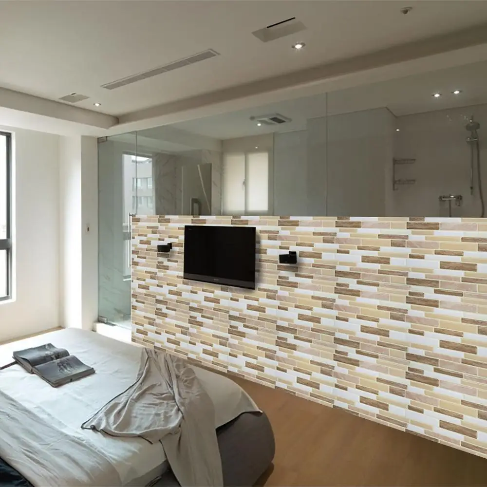 New Peel And Stick Tile Self Adhesive Wall Bath Kitchen Backsplash Beige 10 x 10 inch