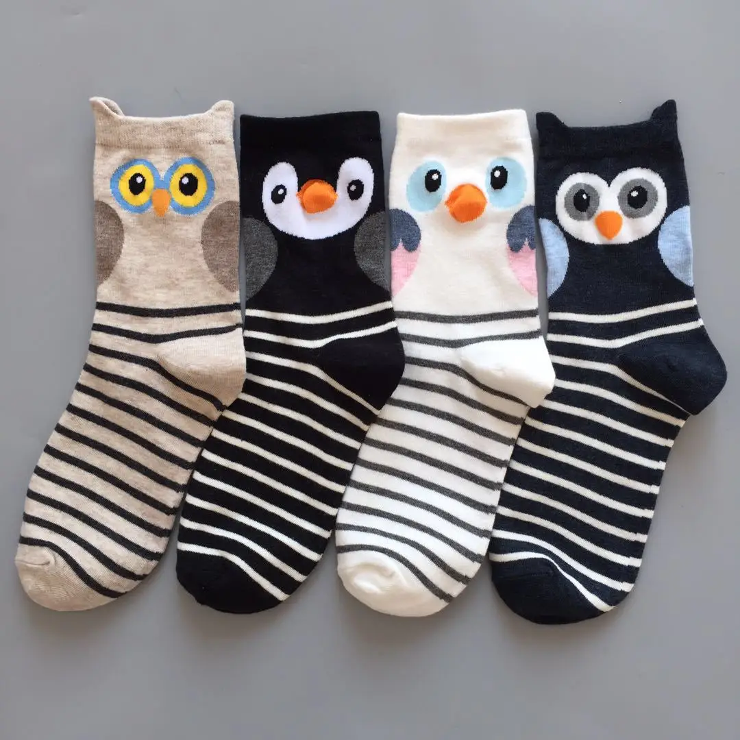 1pairs Cartoon Owl  Cute Girs Sock Kwaii Funny Fashion Anime Spring Autumn Sweat Absorption Classic  Sock Lolita Wonmens