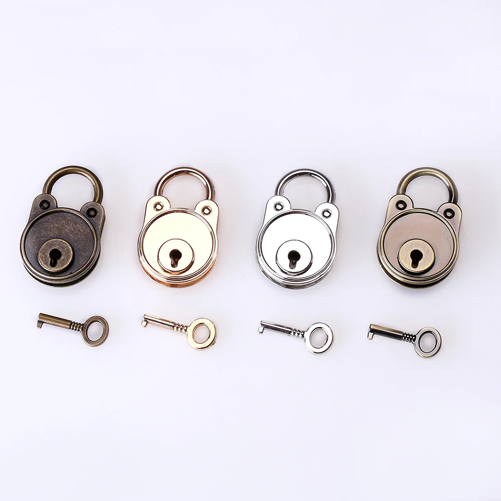 1 piece of bear-shaped metal mini padlock, small suitcase key box lock and key box suitcase decoration accessories in 4 colors