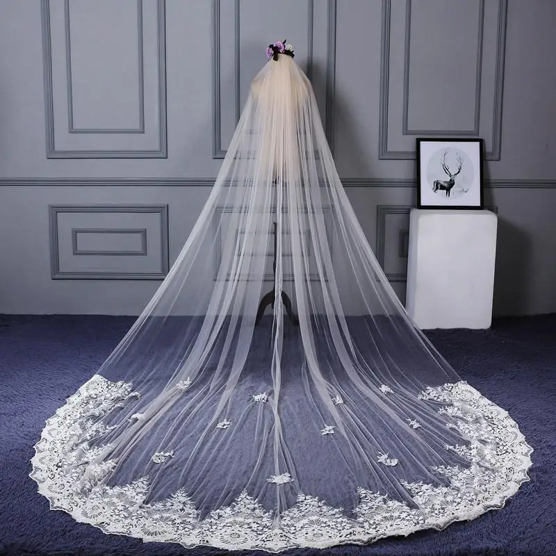 Bridal Veils Elegante Bruiloft Sluier 3 Meter Witte Kleur Bruid Accessoires