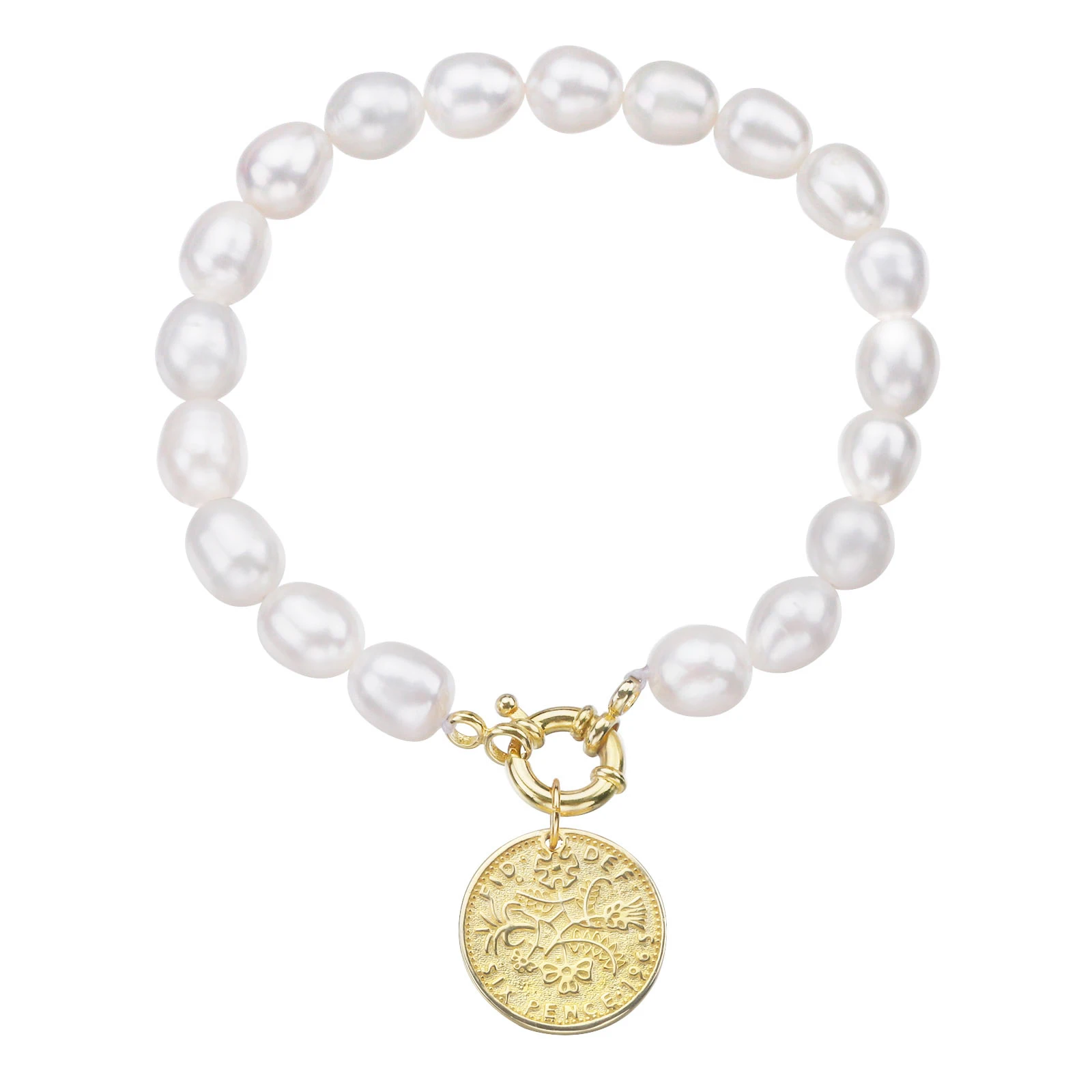 

Natural Freshwater Rice Pearl Bracelet Portrait Coin Bracelet For Women With Classic Fashion Jewelry Gift