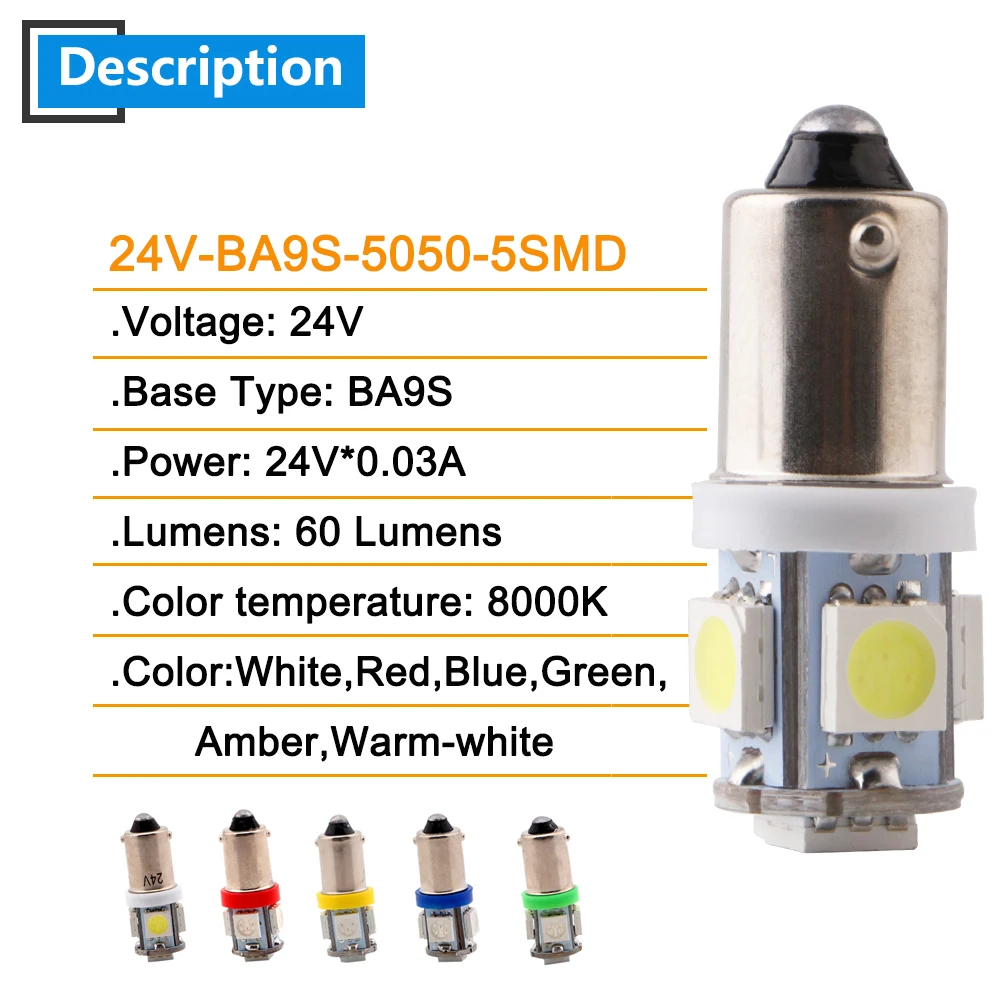10 шт. DC 12 В 24 В T11 T4W BA9S W6W 5050 5 SMD светодиодная лампа для автомобиля, грузовика, чтения карт, индикатор приборной панели, внешний парковочный габаритный сигнальный светильник