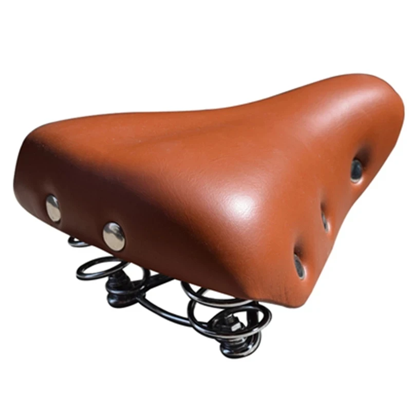 Bicycle Saddle Vintage Bike Seat Leather Cushion Comfortable Cycling Parts Seatstay Rivet Design Black White Brown Colors