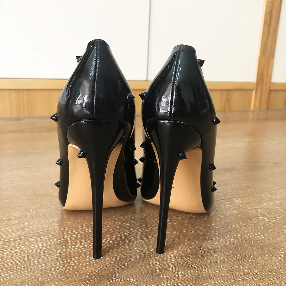 Veowalk Rivets Women Sexy Extreme High Heels Fashion Ladies Patent Leather Pointed Toe Stiletto Pumps Shoes Color Customized