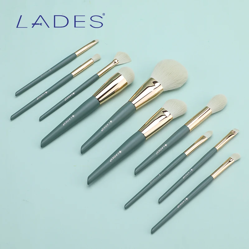 LADES Green Makeup brushes set Professional 10PCS Foundation Powder Contour Eyeshadow make up brush Beauty Tools