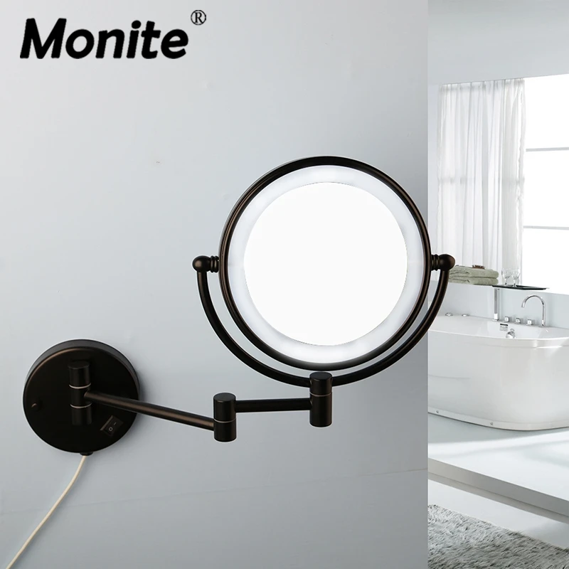 

Monite Matte Black Makeup Mirror LED Wall Mounted Extend Folding 2 Faces LED Light Mirror 3x Magnification Bath Toilet Mirror