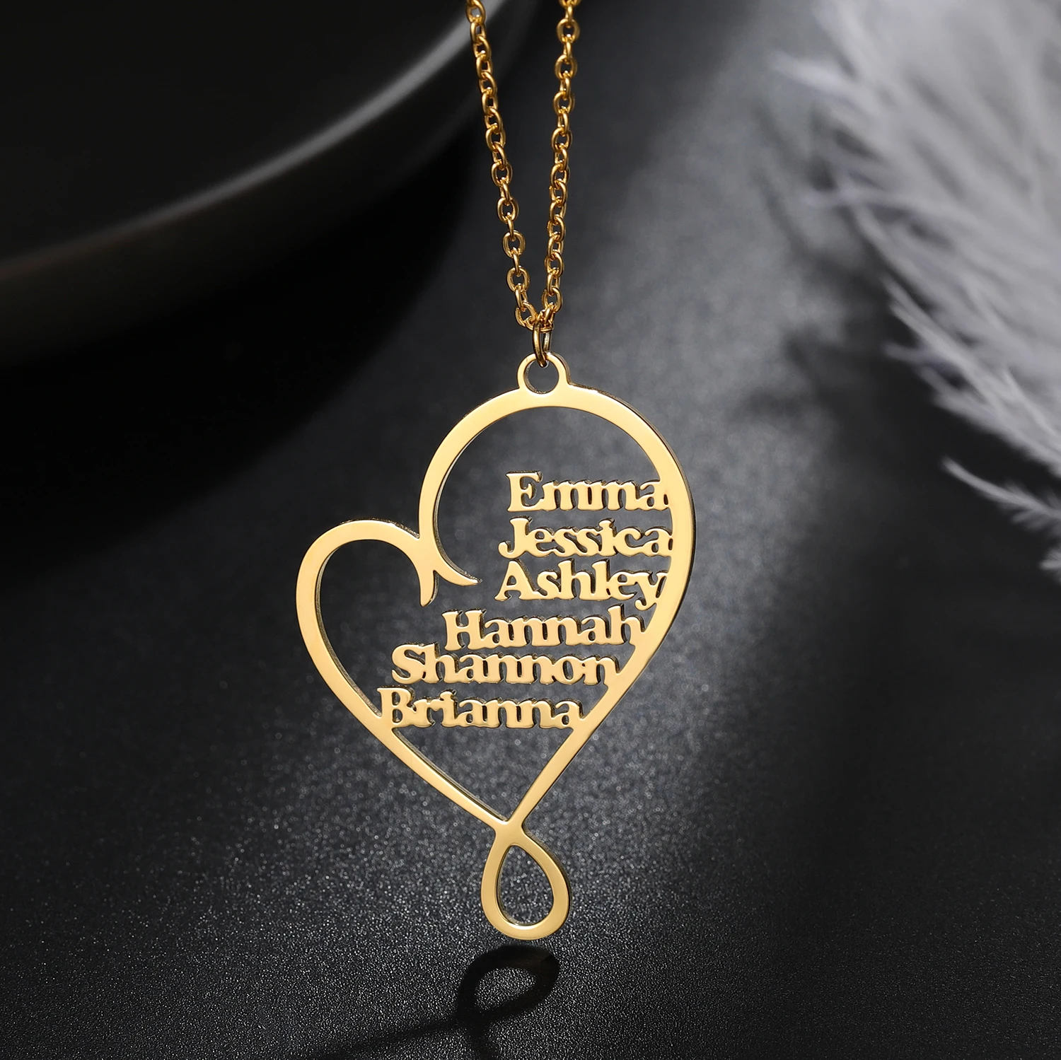 

MYDIY Personalized Name Necklace Custom Heart Choker Gold Color Stainless Steel Pendant Multiple Names Family Tree Friend Gift