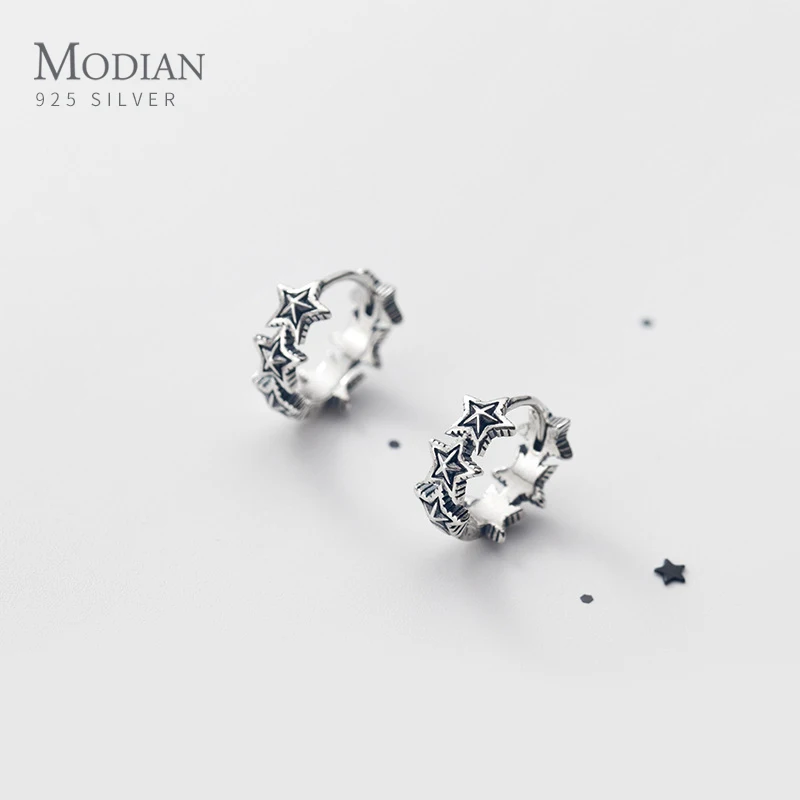 Modian Hight Quality Retro 925 Sterling Silver Stackable Star Hoop Earring for Unisex Exquisite Earrings for Women Fine Jewelry