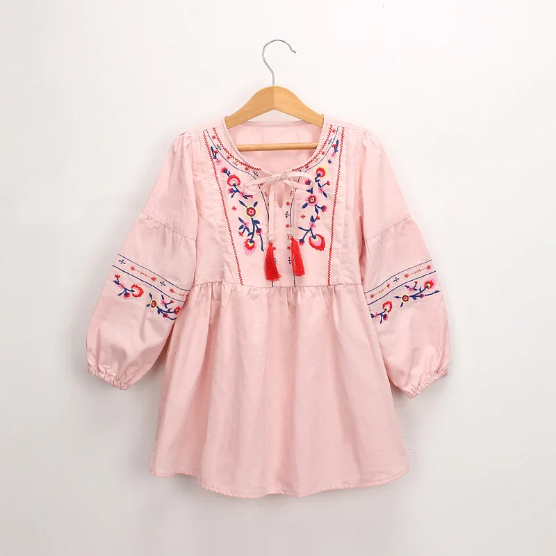 Spring And Autumn Girls\' Dress European American Long-Sleeved Embroidery Sweet Princess Dress Baby Kids Children\'S Clothing