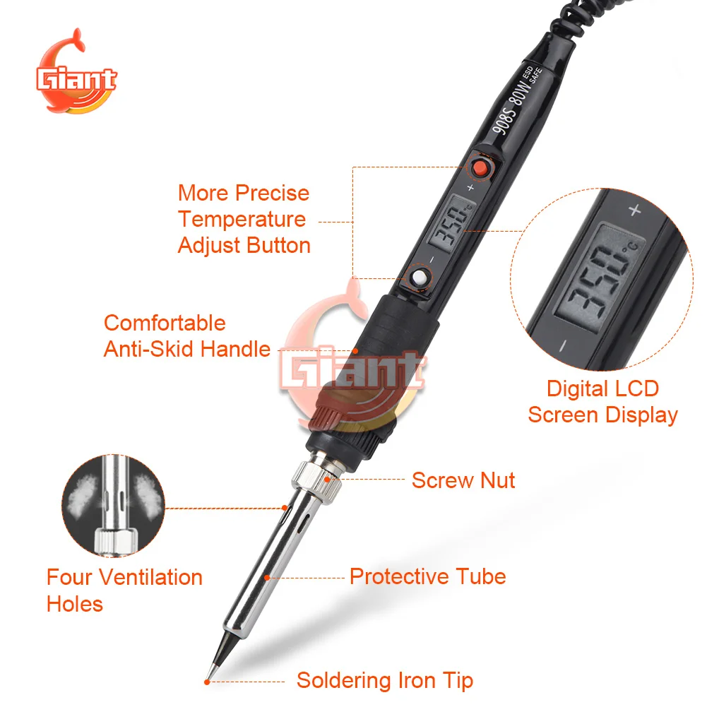 908S Adjustable Temperature Solder Iron With Quality Soldering Iron Tips and Kits JCD 220V 80W LCD Electric Soldering Iron