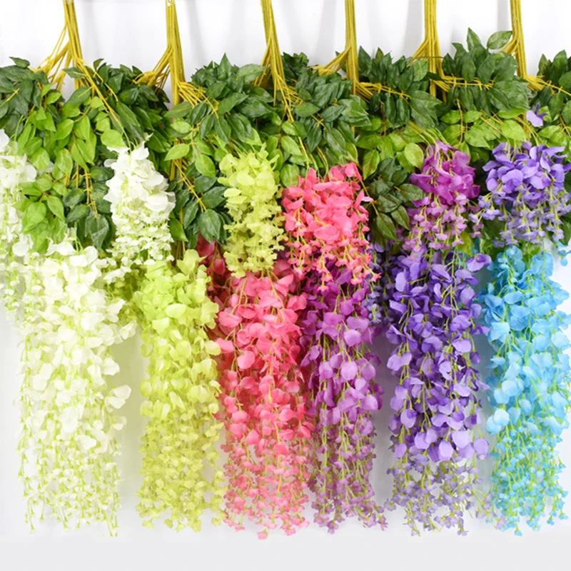 

Artificial Wisteria Flower Wreath, Hanging on the Wedding Garden, Outdoor Greening, DIY Party, Home Decoration, 110cm, 12Pcs