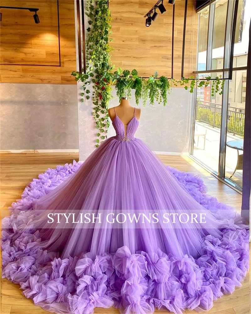 Vestido de baile de quinceañera con volantes de princesa para niña, Vestido de quinceañera con cuentas, Vestido morado, cumpleaños de 15 años