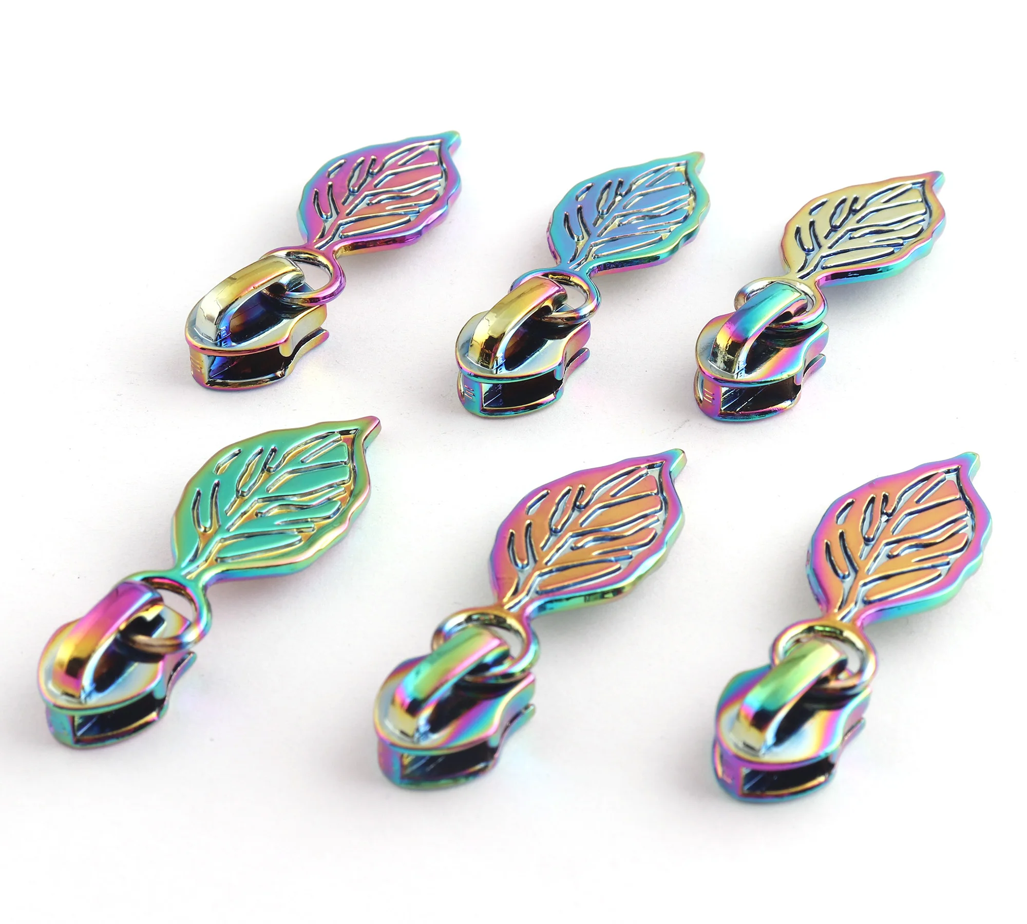 6mm Inner Size Zipper Heads Leaf-Shaped Rainbow Zinc Alloy Zipper Accessories Bags Clothes Shoes Handbags Purse Jewelry