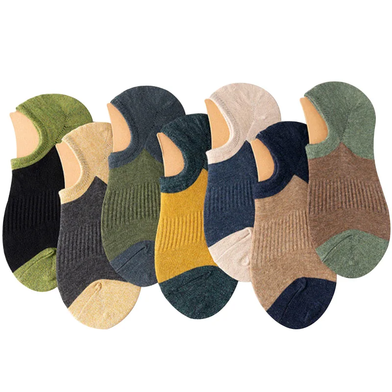 Men Socks Breathable Sports Patchwork Color Men's Boat Socks Comfortable Cotton Ankle Socks Silicone non-slip Invisible Sock